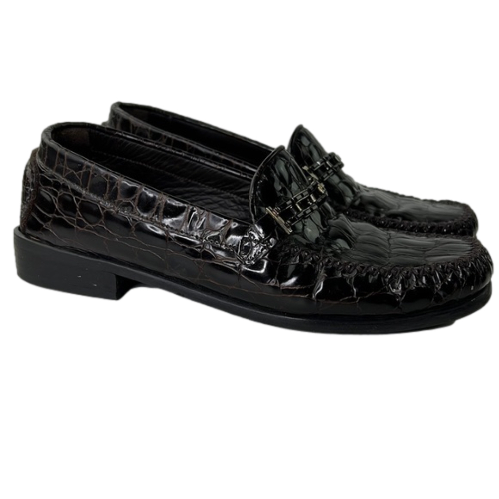 Elegant Black Crocodile Pattern Loafers